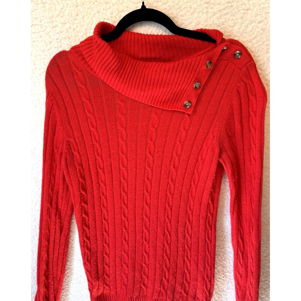 Tommy Hilfiger M Red Cable Knit Viscose Blend Sweater‎ - Picture 2 of 10